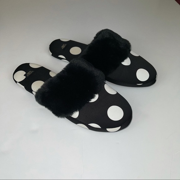 NWOT Victoria’s Secret Black White Dot Slipper L - Picture 2 of 9